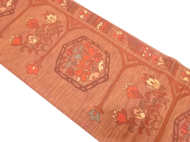 JAPANESE KIMONO / VINTAGE FUKURO OBI / SILK / WOVEN FLORAL PLANTS